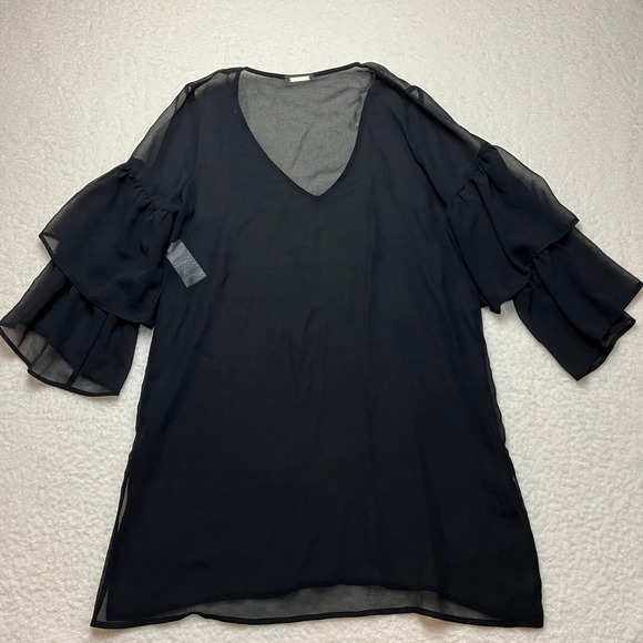 Michael Kors Black Sheer Ruffle Sleeve V Neck Mini Dress Tunic XS - Picture 8 of 10